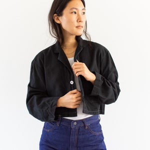 Vintage Black Overdye Crop Jacket | Utility Work Jacket | Short Crop Jacket Bolero | XS S M L |