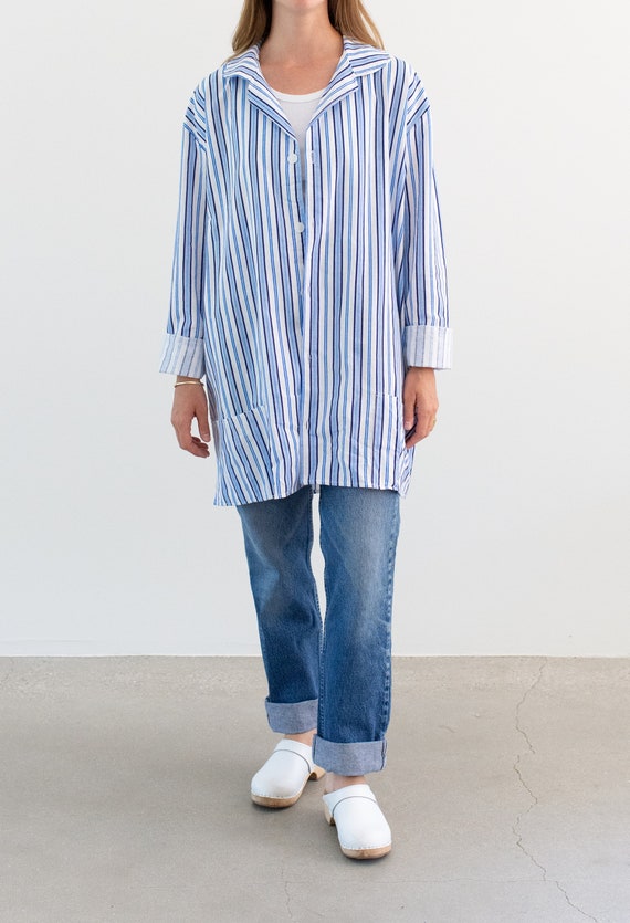 Vintage Blue White Striped Shirt Jacket Unisex Stri… Gem