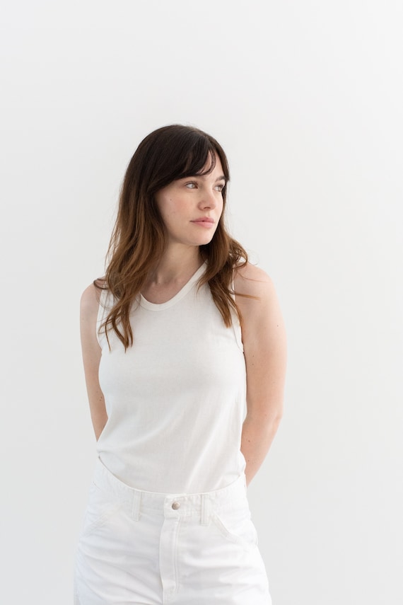 The Sanremo Tank in White | Vintage Super Soft Tank Top | 100% Cotton Singlet | Undershirt | XS S |