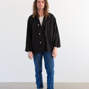 Vintage Black Side Button Artist Smock Jacket Unisex 50s Overdye Cotton Shirt Made in USA M L XL image 2
