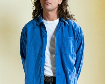 Vintage Blue Chore Coat | Unisex Stencil Cotton Utility Work