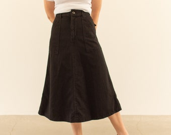 Vintage 24 25 Waist Black Utility A line Skirt | XS