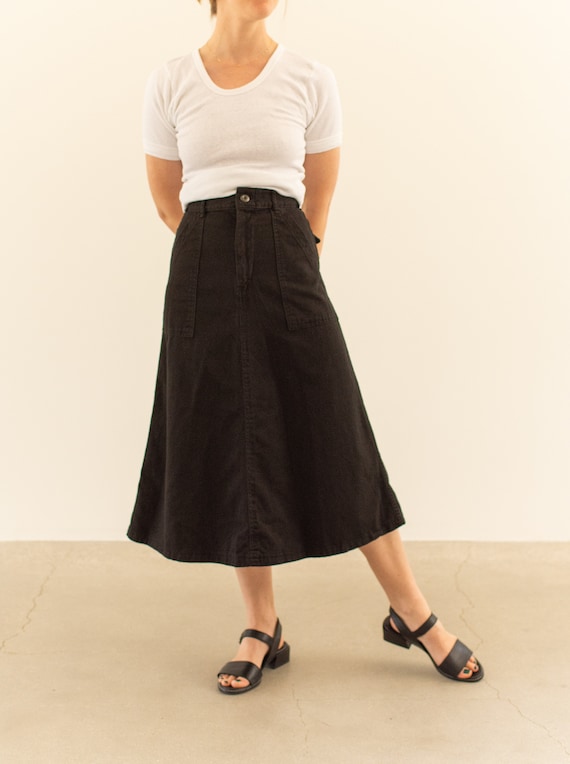 Vintage 24 25 Waist Black Utility A line Skirt | X