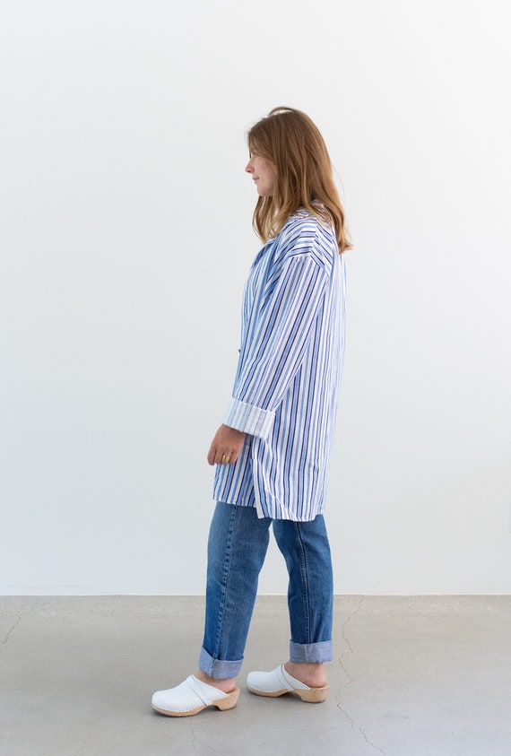 Vintage Blue White Striped Shirt Jacket Unisex Stri… Gem