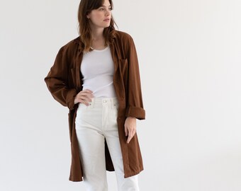 Vintage Chocolate Brown Shop Coat | Unisex Overdye Trench Jacket | Painter Duster | M |