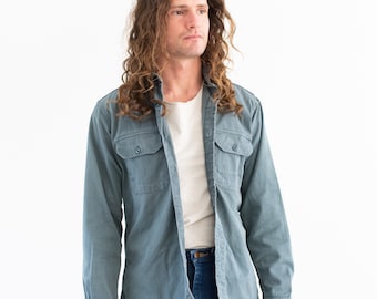 Camisa de trabajo vintage de manga larga color verde azulado / Sobrecamisa unisex de algodón estilo años 60 / Hecha en EE. UU. / Tallas XS S M /