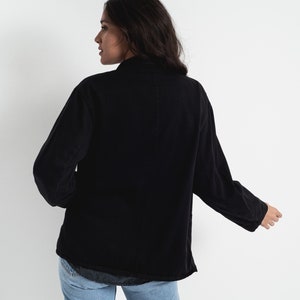 Vintage Black Overdye Classic Chore Jacket Unisex Square Three Pocket Cotton French Workwear Style Utility Work Coat Blazer XS S M zdjęcie 4