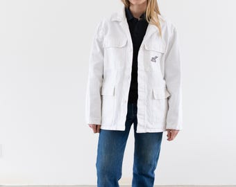 Vintage White Moleskin Work Coat | Unisex Cotton Workwear Chore