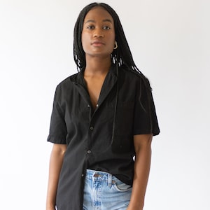 The Weldon Shirt in Black | Vintage Snap Button Short Sleeve Work Shirt | UNISEX Black Utility Shirt | Workwear Overdye | XS S M L