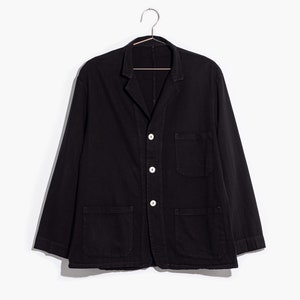 Vintage Black Overdye Classic Chore Jacket Unisex Square Three Pocket Cotton French Workwear Style Utility Work Coat Blazer XS S M zdjęcie 9