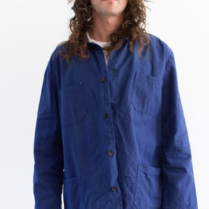 Vintage Blue Chore Work Jacket | Unisex HBT Sun Fade Cotton Canvas Utility Workwear | Herringbone Twill Made in Europe | M L | J022