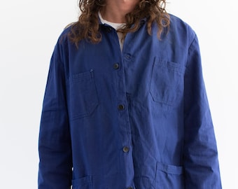 Vintage Blue Chore Work Jacket | Unisex HBT Sun Fade Cotton Canvas