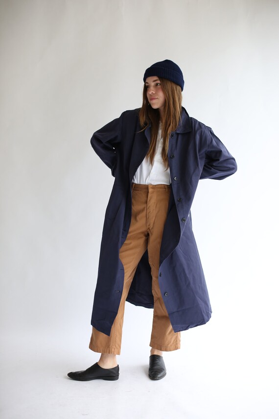 Vintage Navy Blue Trench Coat | Unisex Belted Dus… - image 2