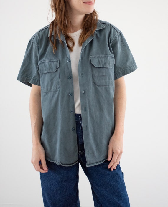 Vintage Teal Short Sleeve Work Shirt | Unisex 60s… - image 1