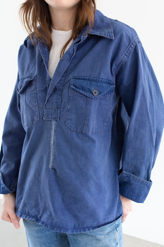 Vintage Denim Blue Popover Shirt | Mended Indigo … - image 4