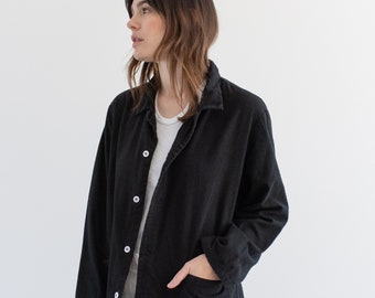 Het Whittler overhemdjasje | Vintage overgeverfde zwarte flanel | Unisex werkpyjama van zeemleer | Europese pyjamablouse | M L | P7