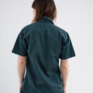 Vintage Dark Teal Short Sleeve Work Shirt Unisex Narrow 60s Cotton OverShirt Made in USA XS image 6