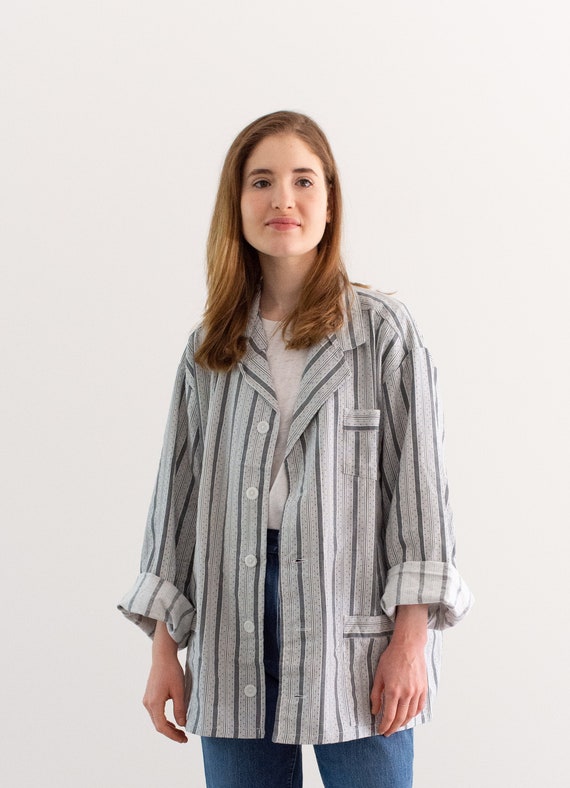 Vintage Grey White Striped Shirt Jacket | Unisex … - image 1