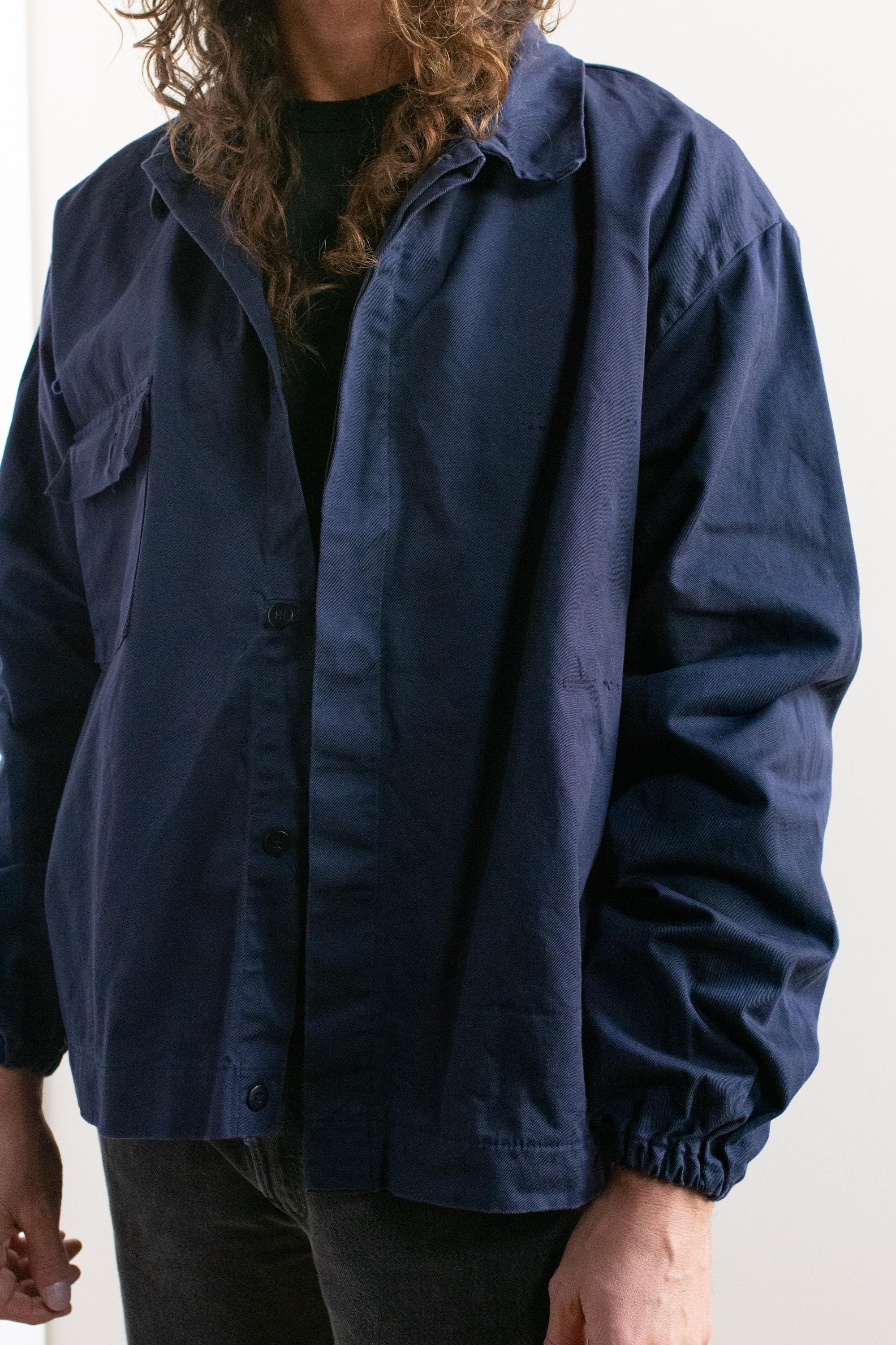 Vintage Navy Blue Chore Work Jacket Blouson | Unisex Cotton Single
