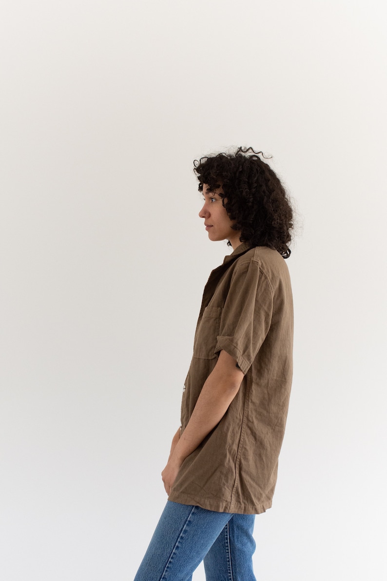 The Willet Shirt in Mushroom Brown Vintage Unisex Overdye Short Sleeve Simple Cotton Work Shirt S M L image 5