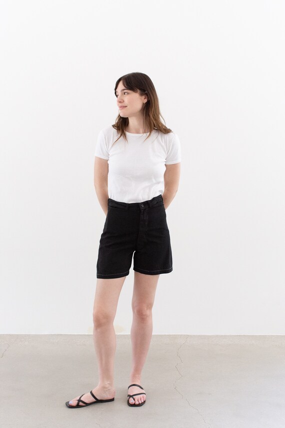 Vintage 28 Waist Black Cotton Sailor Shorts High Rise Button Fly 40s 50s Etsy UK