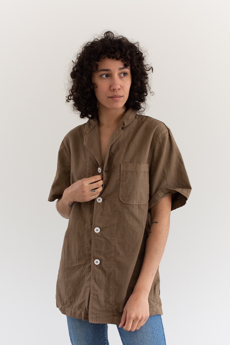 The Willet Shirt in Mushroom Brown Vintage Unisex Overdye Short Sleeve Simple Cotton Work Shirt S M L image 3