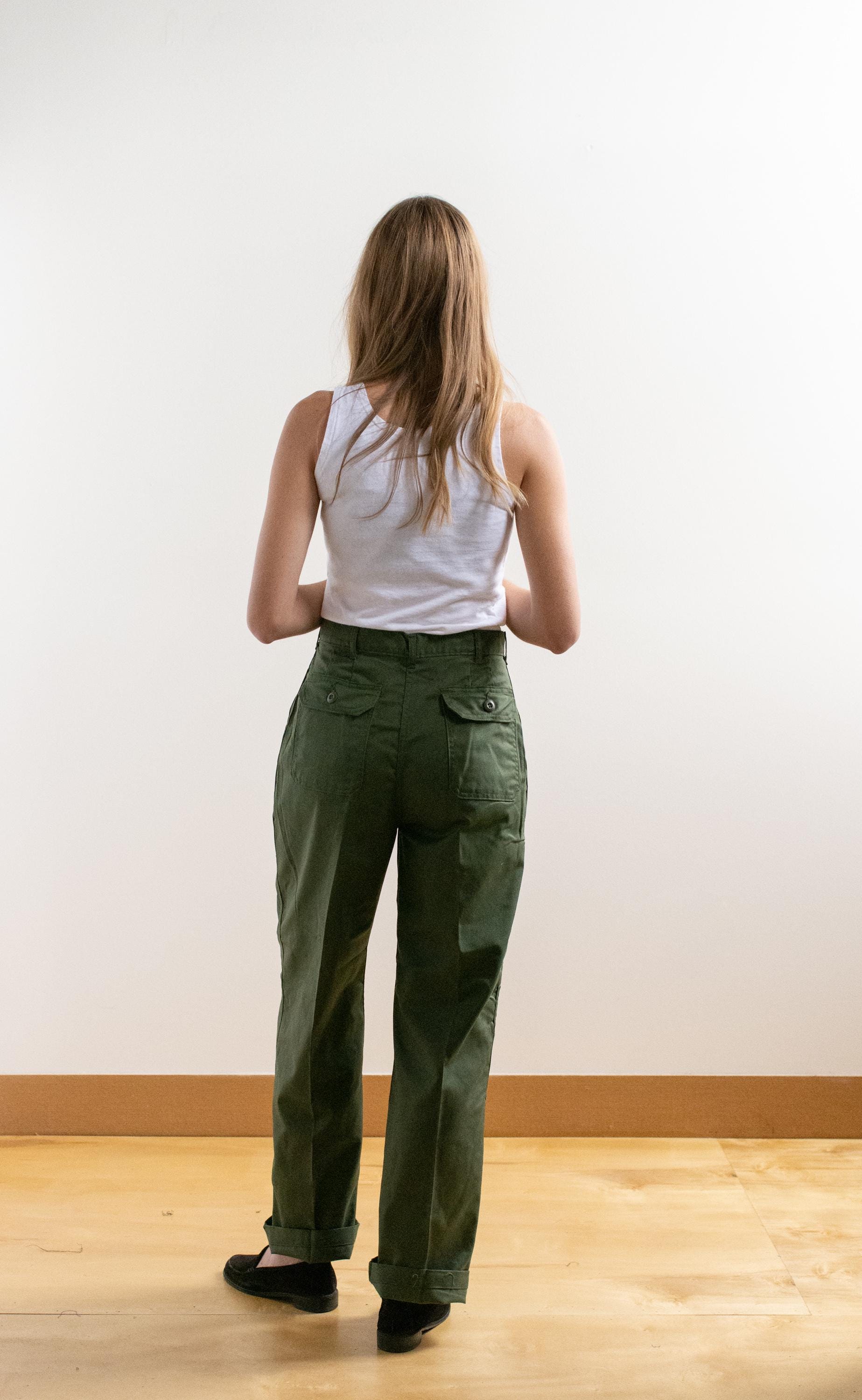 Vintage 29 Waist Army Pants | Cotton Poly Utility Cargo | Green