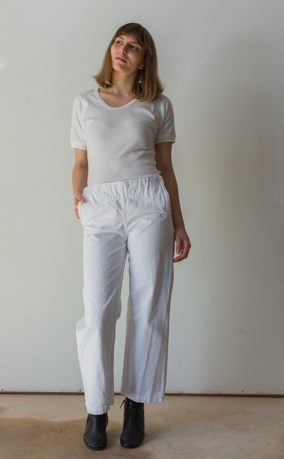 Vintage 30 Waist White Broadfall Trousers | High W