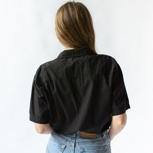 Vintage Black Short Sleeve Loop Collar Shirt Simple Overdye Cotton Work Blouse XS S M XL image 9