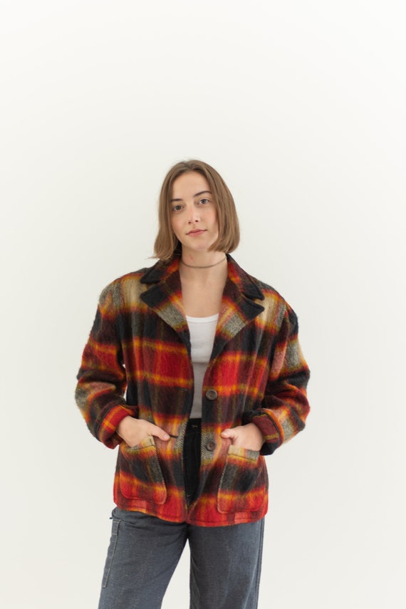 Vintage Red Yellow Black Shadow Plaid Coat | Ameri
