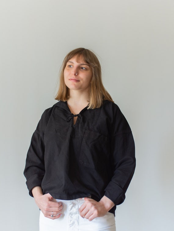 Vintage Black Overdye Sailor Shirt | Cotton Long s