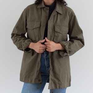 Vintage Olive Brown Two Pocket Work Jacket Utility Coat Unisex Overshirt M image 2