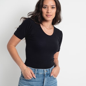 The Berlin Tee in Black | Vintage Ribbed T Shirt | Rib Knit 100% Cotton | XS S M L