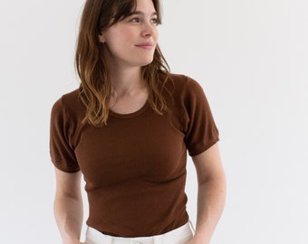 The Berlin Tee in Chocolate Brown | Vintage Ribbed Tee T Shirt | Rib Knit Tee | 100% Cotton | XS S