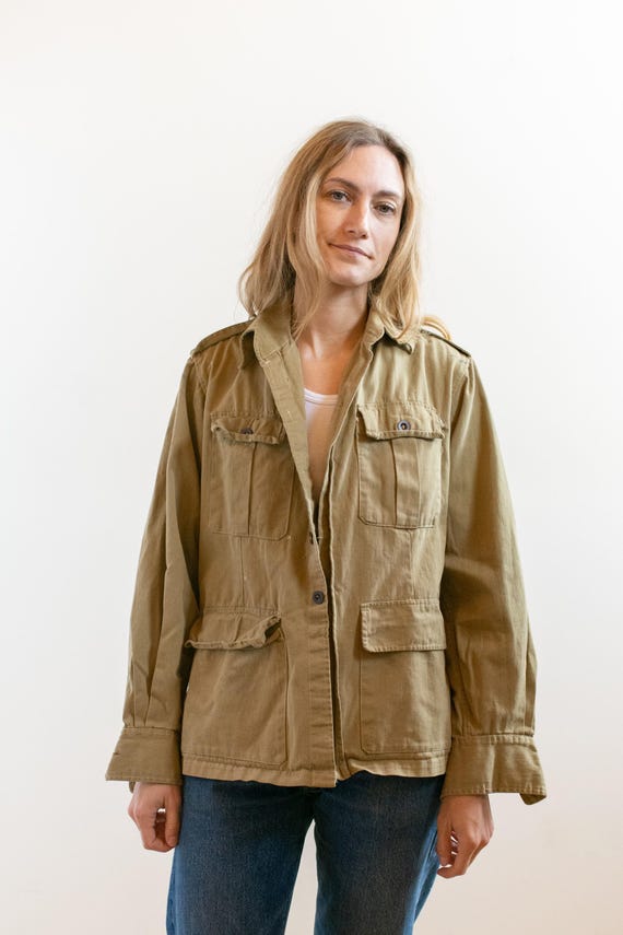 Vintage Tan Khaki Safari Jacket | Unisex 50s 60s Four Pocket 