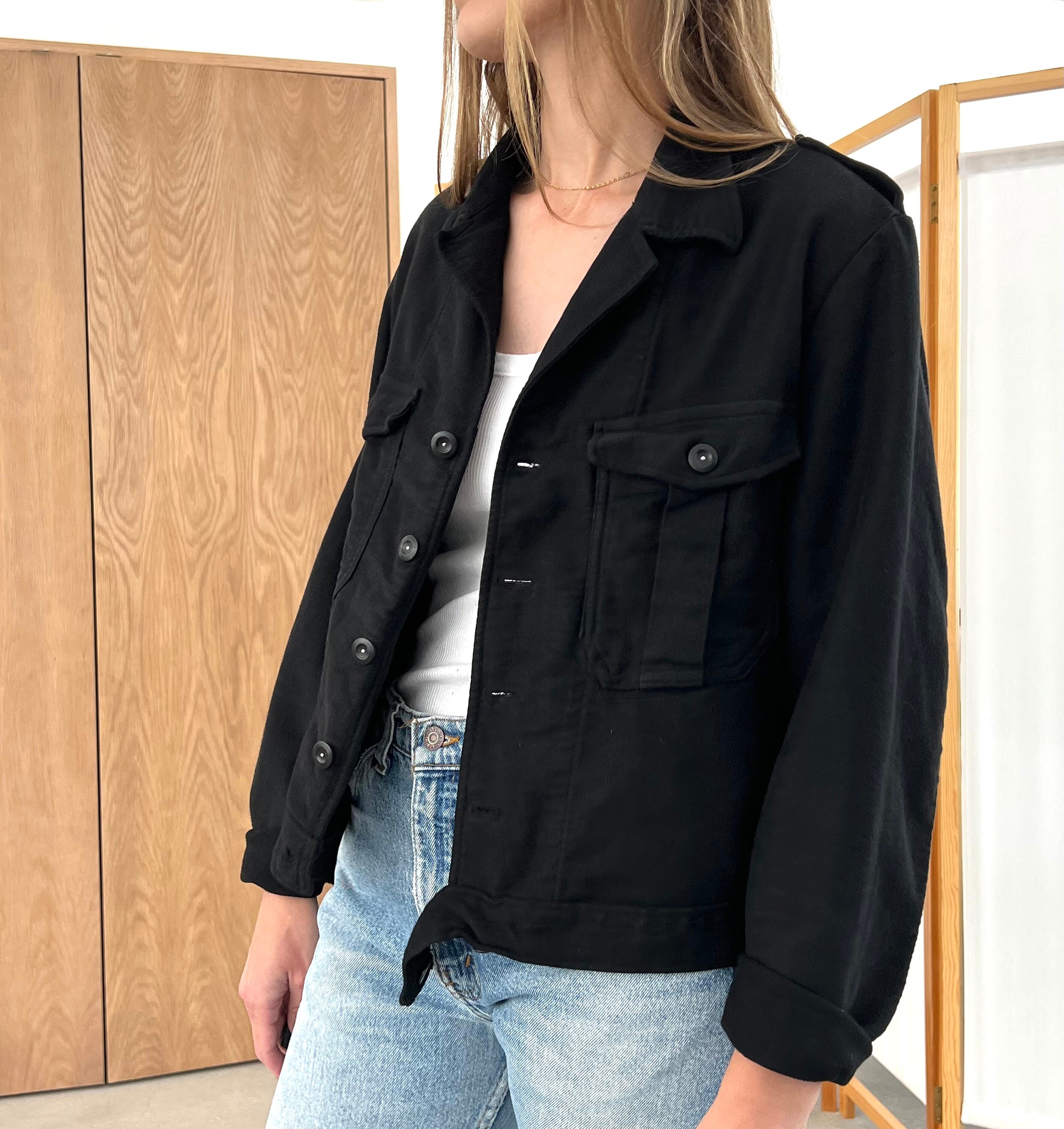 ジャケット・アウター \"Replica \" Black moleskin double jacket Vintage Moleskin French Work Jacket Made In England - Moss