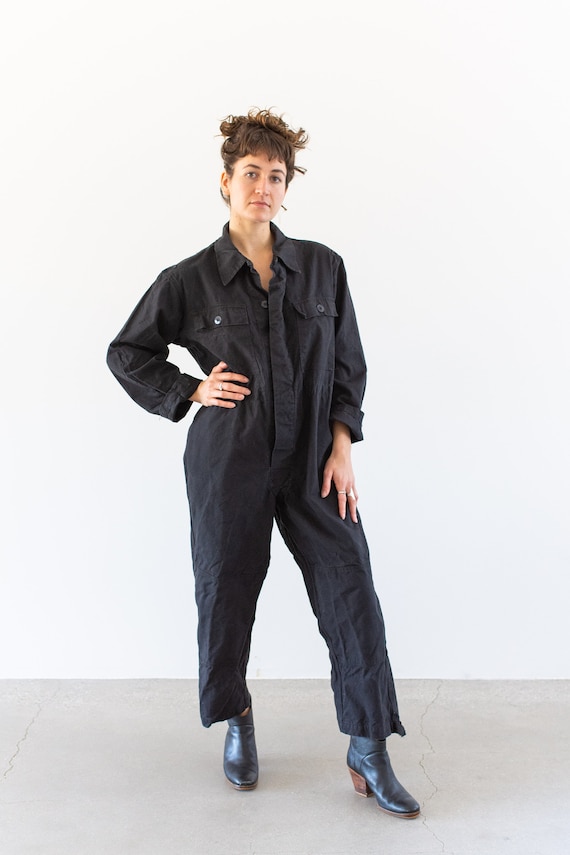 Vintage Black Cotton Canvas Coverall | Jump Suit … - image 1