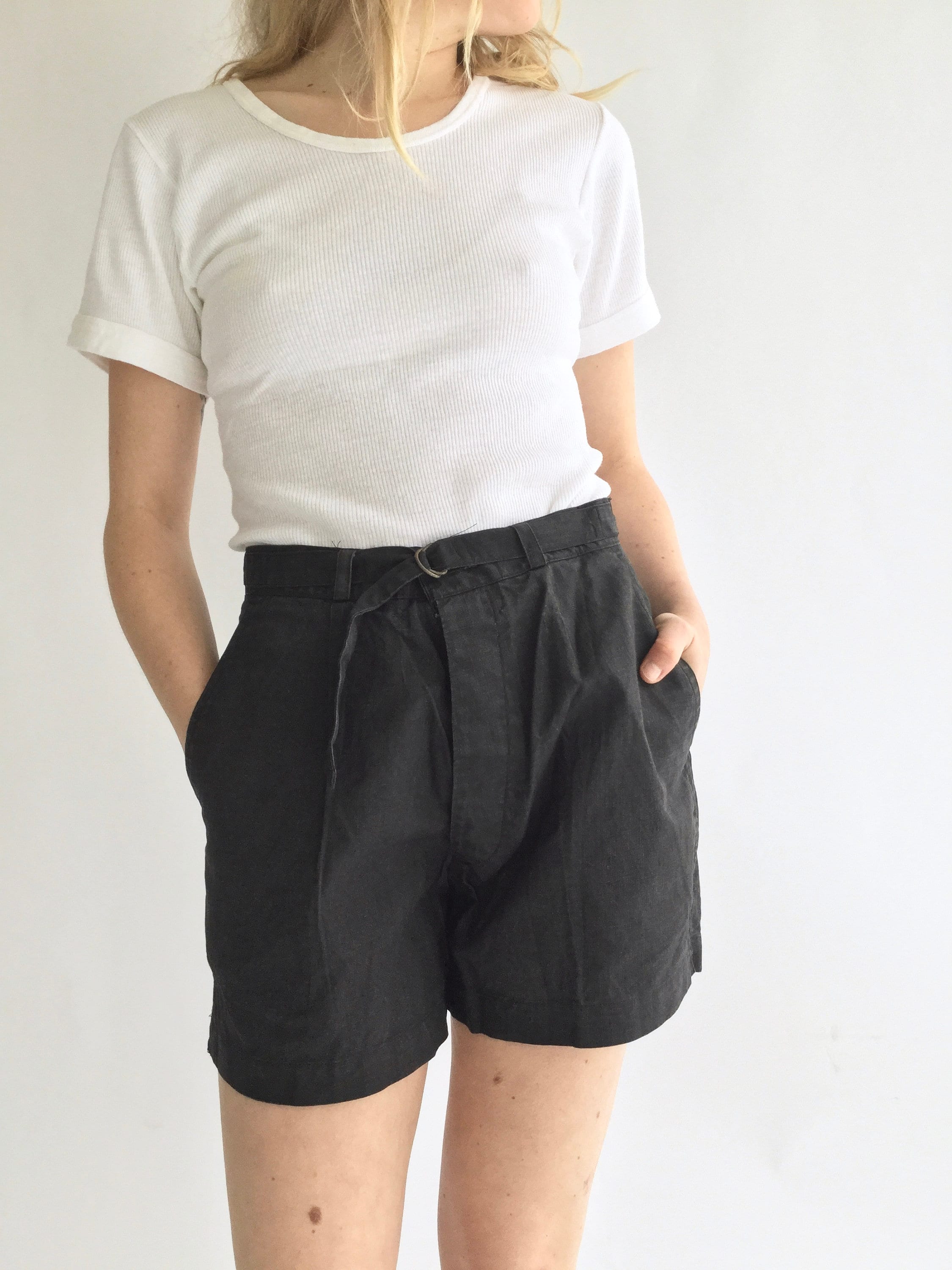 Vintage 26 27 28 30 31 Waist Black Cotton Blend Belt Shorts | Etsy