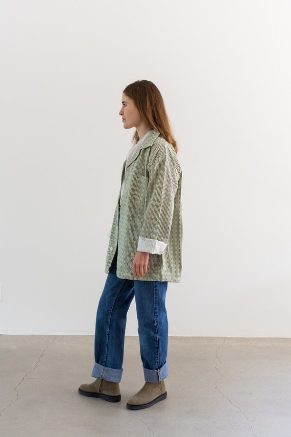 Vintage Green White Striped Shirt Jacket Stripe Cot… Gem