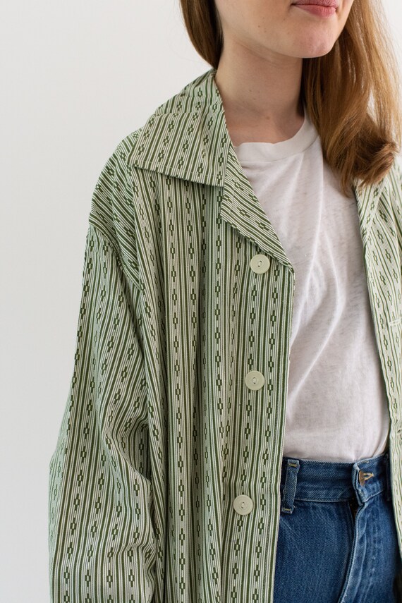 Vintage Green White Striped Shirt Jacket Stripe Cot… Gem