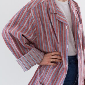 Vintage Red Blue Striped Shirt Jacket Unisex Flannel Stripe Cotton Pajama Chore shirt M L SJ010 image 5