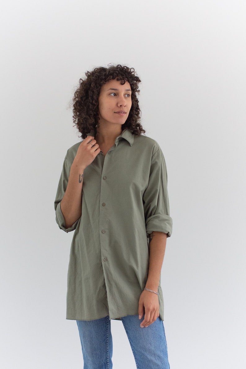 Vintage Sage Green Button up Shirt Cotton Simple Blouse M Etsy