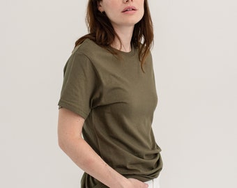 The Palma Tee | Super Soft Mushroom Green Crew T-Shirt | Olive Green Cotton Crewneck Tee Shirt | Deadstock | S