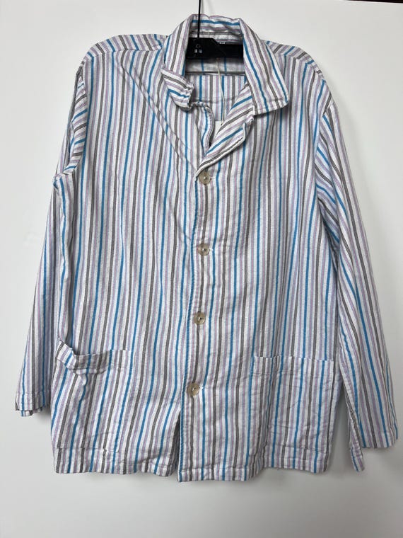 FINAL Sale Vintage Blue Pink White Vertical Strip… - image 1