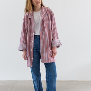 Vintage Red Blue Striped Shirt Jacket Unisex Flannel Stripe Cotton Pajama Chore shirt M L SJ010 image 2