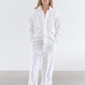 Mono de algodón blanco vintage / Mono de traje unisex / Traje de vuelo / Fabricado en EE. UU. / S M /