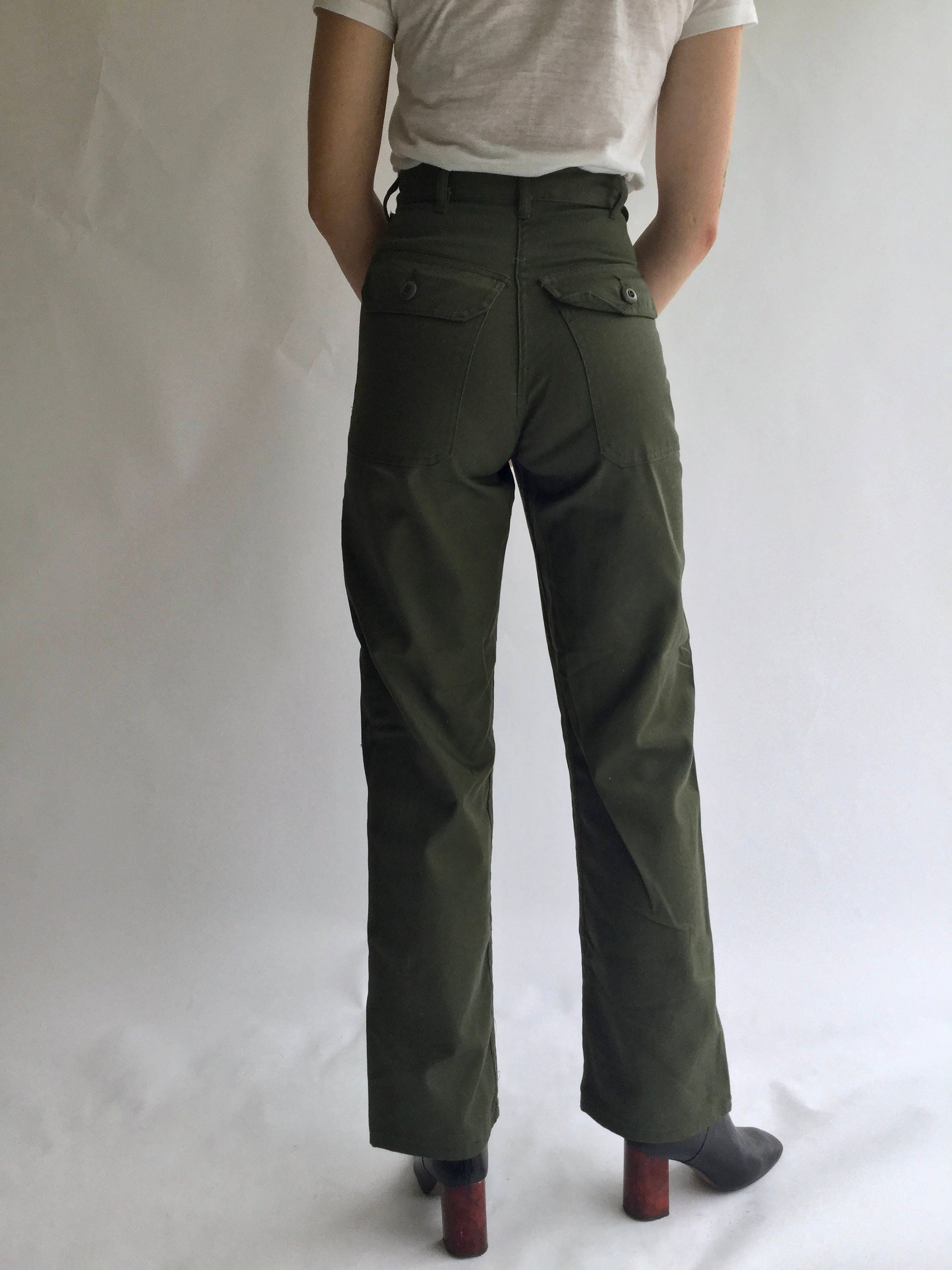 Vintage 24 25 Waist Army Pants Petite Cotton Poly Utility | Etsy