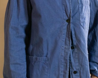 Vintage blauwe werkhemdjas | Unisex lichtgewicht geborsteld katoenen werkkleding | Gemaakt in Europa | M L | J171