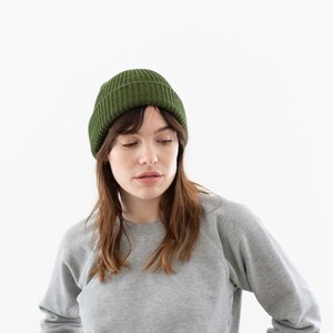 Woven Olive Green Beanie Acrylic hat Watch Cap ribbed military beanie Skull Cap Made in USA image 3