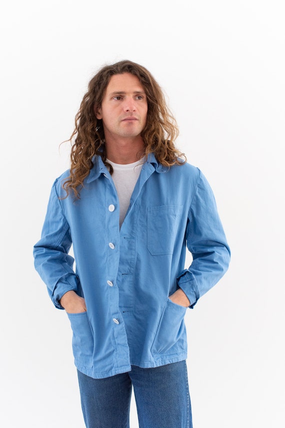 Vintage Sky Blue Work Jacket | Unisex Cotton Canvas Utility